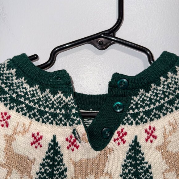 Tahari Baby Girls Green Knit Sweater Dress W/Reindeer & Tree Fair Isle Pattern - Picture 5 of 6